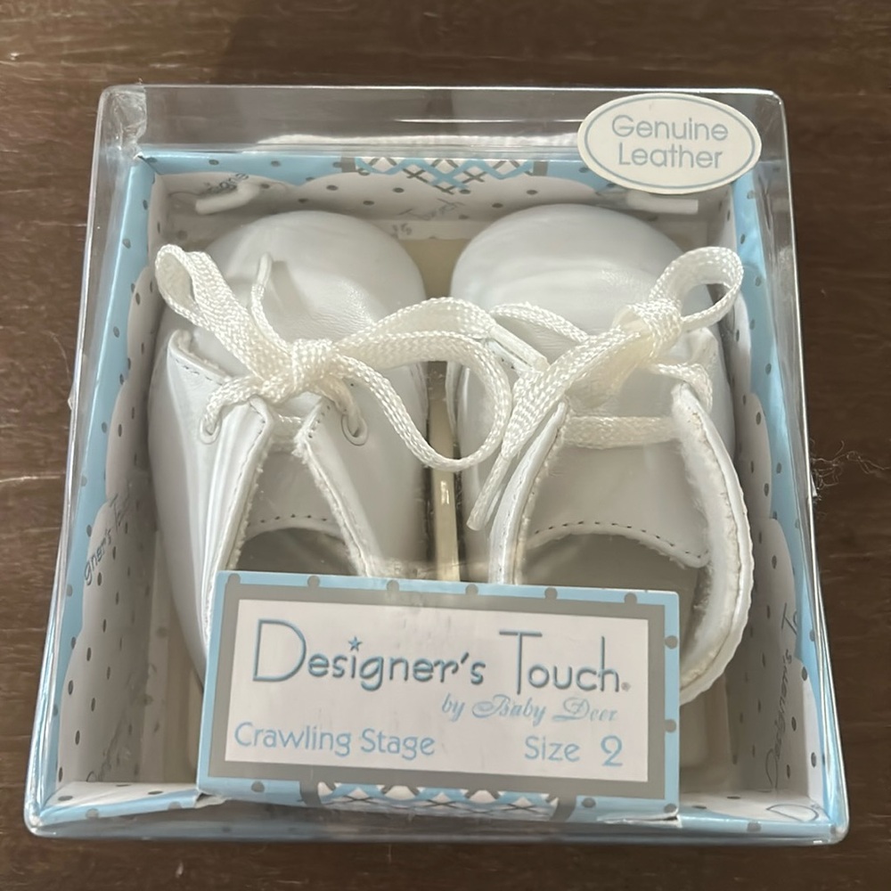 Designers Touch White Leather Baby Shoes with Box